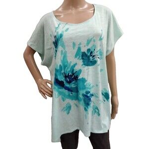 St. John's Bay Women's 2X Light Pastel Blue Floral Sequin Design Plus Blouse